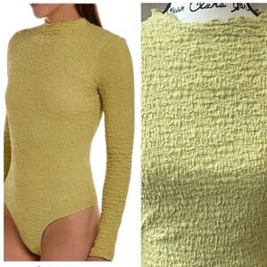 ASTRA THE LABEL TEXTURED LONG SLEEVE BODY SUIT LARGE CHARTREUSE